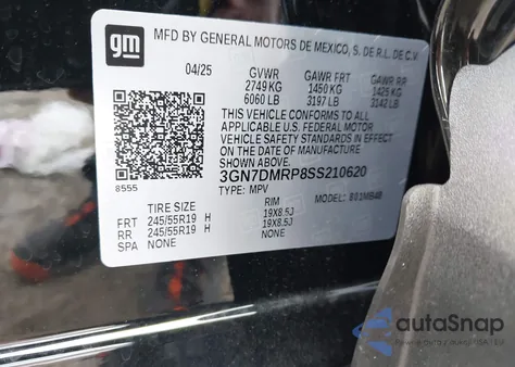 2025 Chevrolet Equinox Ev Lt 1 from USA, damaged, VIN 3GN7DMRP8SS210620